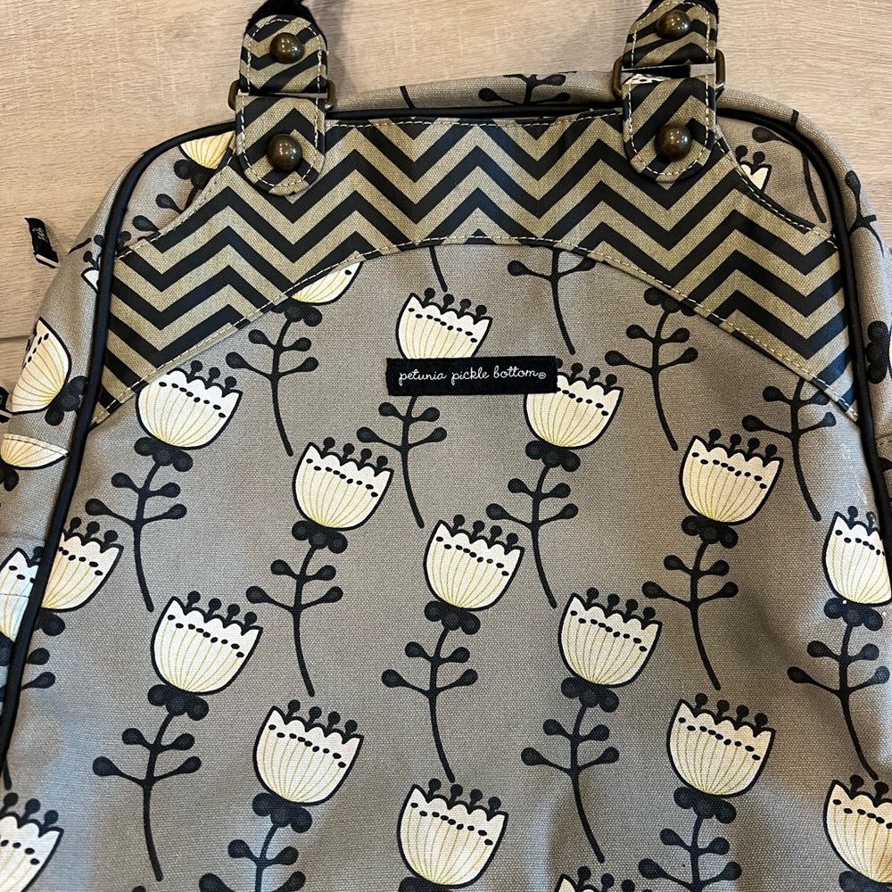 Petunia Pickle Bottom Chevron Floral Backpack - Black and Cream